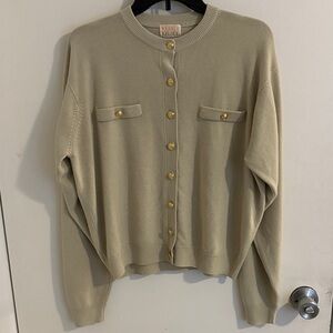 Vintage Kerri & Kelsey Beige Cardigan with Gold Accents